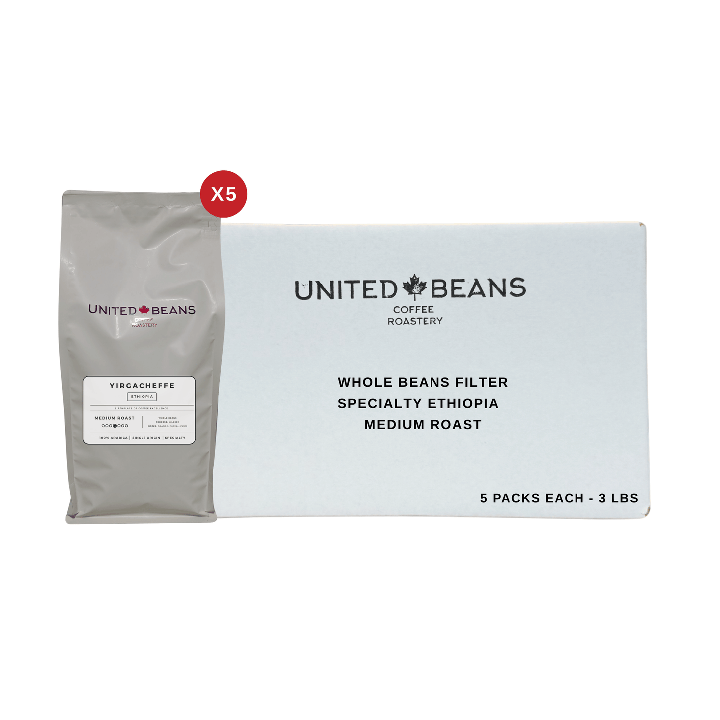 United Beans Coffee | Ethiopian Medium Roast for Filter Coffee | 3 lbs