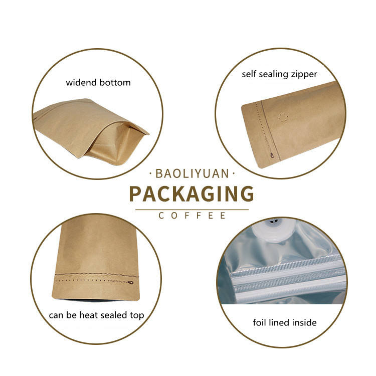 Stand Up Coffee Beans Bag with Aluminum Foil & Valve Ziplock 125g