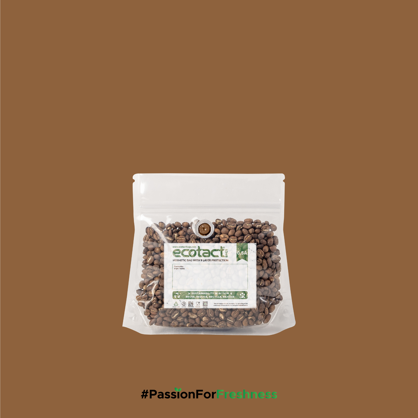Ecotact 0.5A with Valve (Wide Format) — Hermetic Sampler Bag for Roasted Coffee Beans