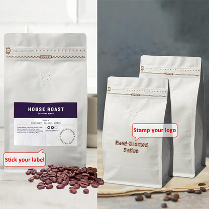 White Kraft Coffee Bag with Valve and Zipper up to 300g/10.5 oz - pack of 50