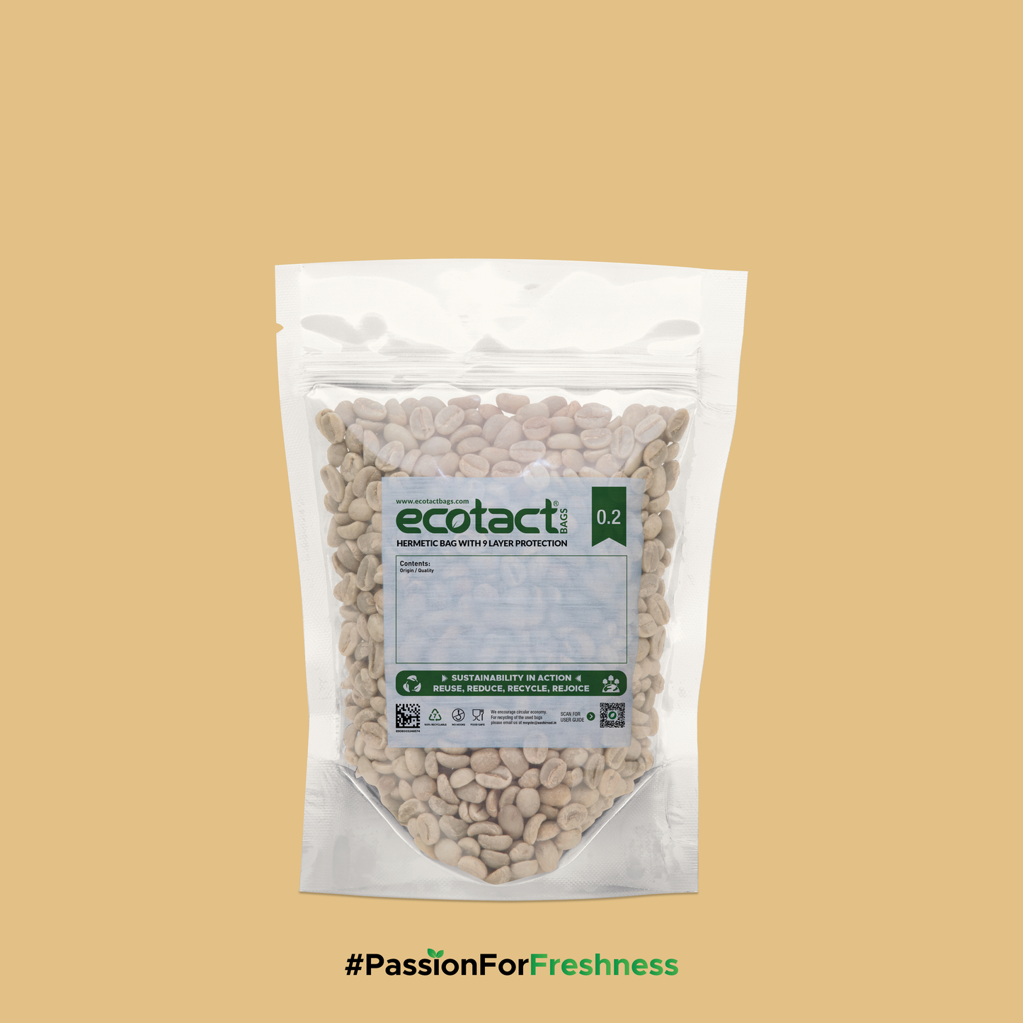 ecotact sampler bag holding up to 200g green coffee beans